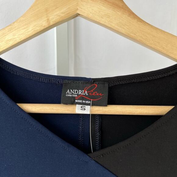 NWT ANDRIA LIEU S Farrah Tank Dress Sleeveless Flutter Hem Colorblock Blue Black - Picture 3 of 5